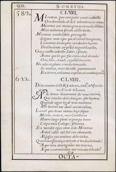 "Obras de D. Luis de Góngora. Tomo I / reconocidas i comunicadas con [...] por D. Antonio Chacón Ponce de León", folio 90.